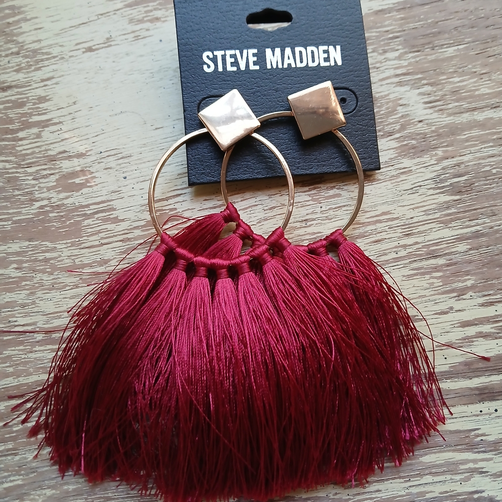 Steve Madden Red and Gold Tassel Earrings